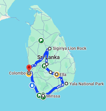 Sri Lanka route map